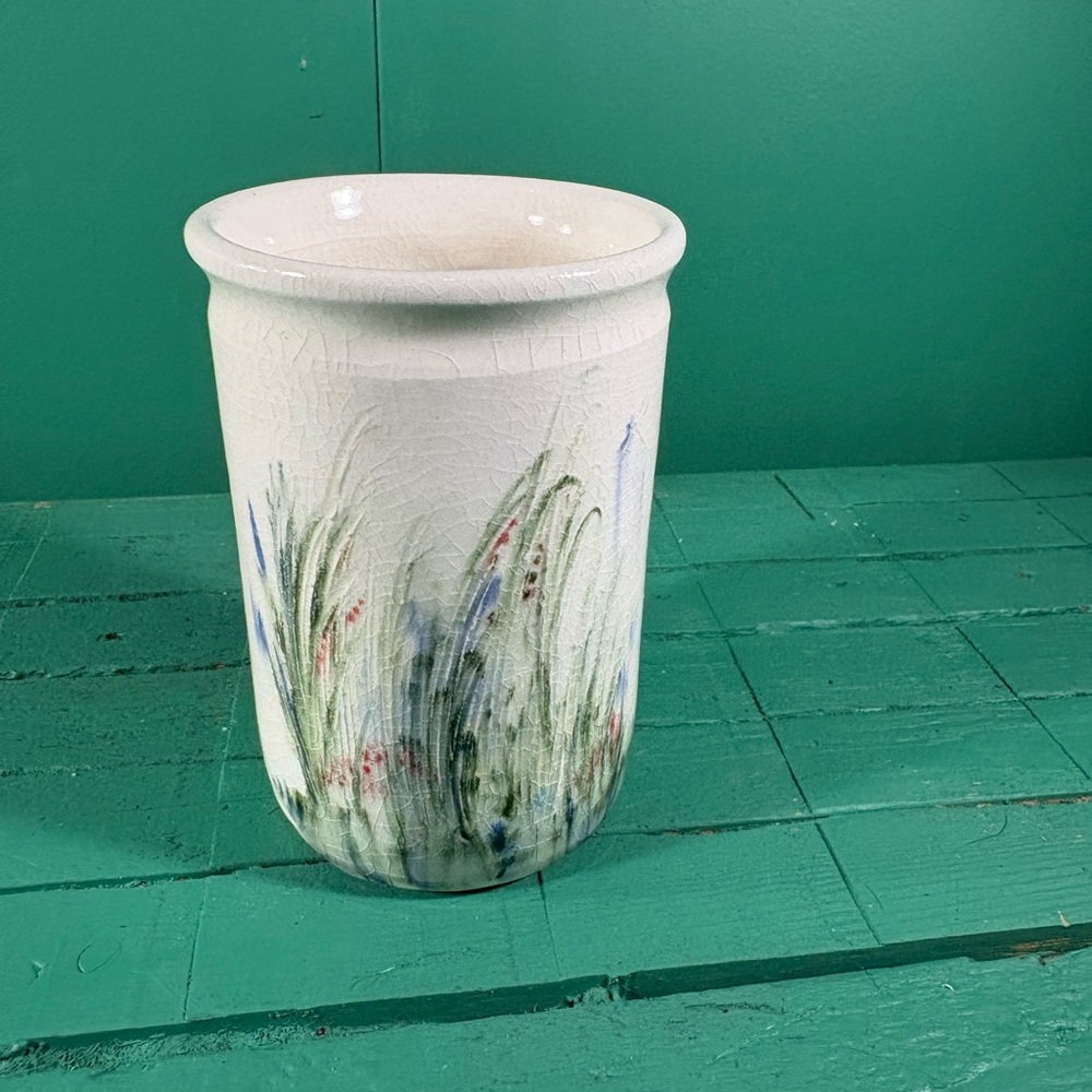 Hand-Painted Ceramic Vase - White with Floral Design